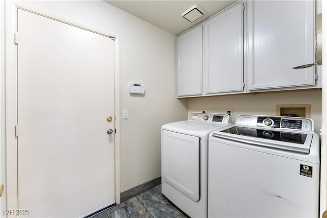 1740 Leaning Pine Way, Las Vegas, NV 89128 - laundry room with cabinet space, independent washer and dryer, marble look tile flooring, and baseboards