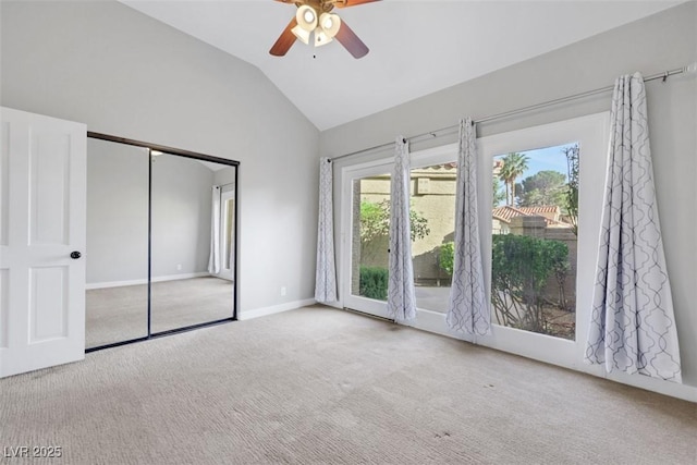 5008 Shoal Creek Cir, Las Vegas, NV 89113 - unfurnished bedroom featuring carpet floors, a closet, ceiling fan, and high vaulted ceiling