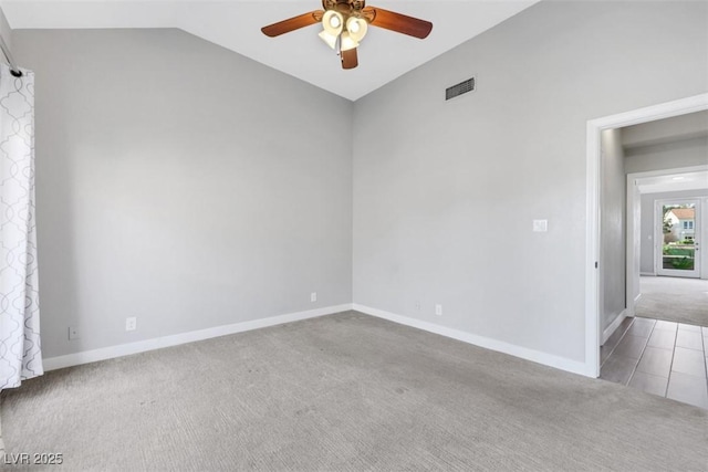 5008 Shoal Creek Cir, Las Vegas, NV 89113 - unfurnished room featuring carpet floors, vaulted ceiling, a ceiling fan, and baseboards