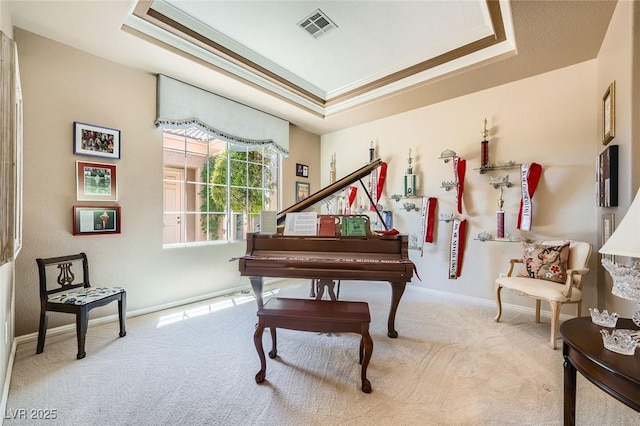 4719 Riva De Romanza St, Las Vegas, NV 89135 - sitting room featuring a raised ceiling, carpet floors, and ornamental molding