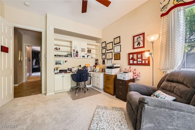 4719 Riva De Romanza St, Las Vegas, NV 89135 - office featuring ceiling fan, light carpet, and built in study area