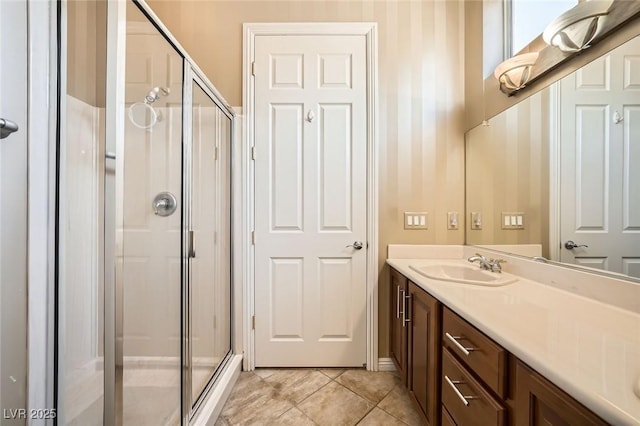 4719 Riva De Romanza St, Las Vegas, NV 89135 - full bathroom featuring vanity, a shower stall, and tile patterned flooring