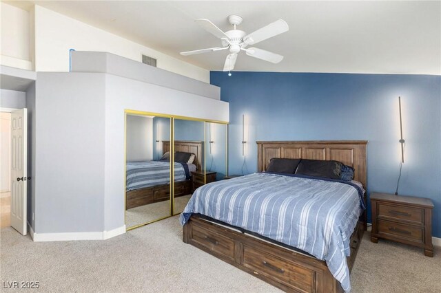 4878 Califa Dr, Las Vegas, NV 89122 - bedroom featuring carpet floors, a closet, baseboards, and a ceiling fan