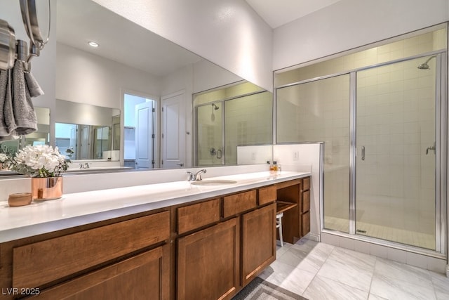 6728 Regency Ridge Ct, Las Vegas, NV 89148 - bathroom featuring a stall shower and vanity