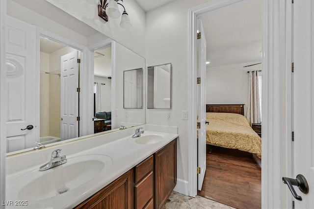 7408 Via Fiorentino St, Las Vegas, NV 89131 - bathroom with ensuite bath, double vanity, shower / bath combination, and crown molding