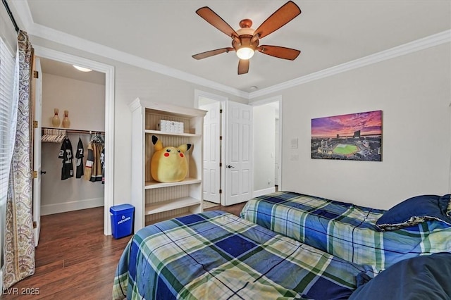 7408 Via Fiorentino St, Las Vegas, NV 89131 - bedroom featuring wood finished floors, ornamental molding, and ceiling fan