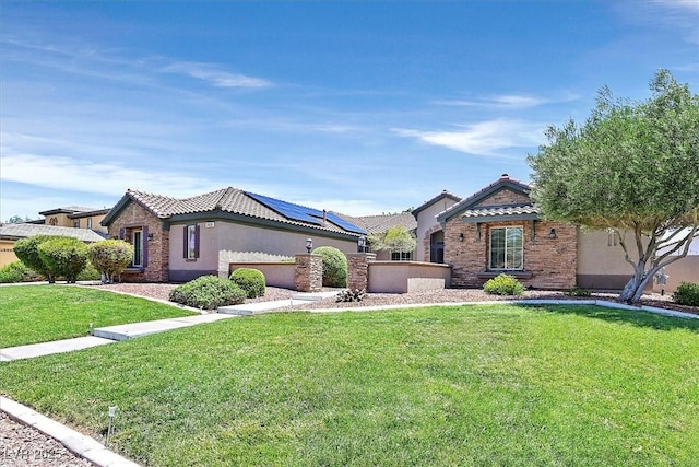 7408 Via Fiorentino St, Las Vegas, NV 89131 - view of front of property with stucco siding, a tiled roof, and stone siding