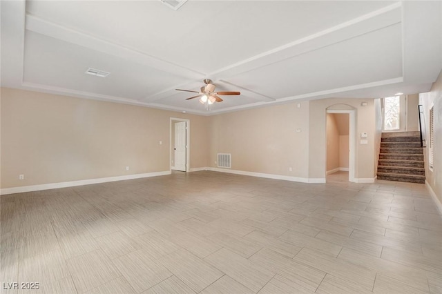 6402 Parrot Ridge Ct, Las Vegas, NV 89139 - spare room featuring stairs, ceiling fan, and baseboards