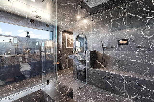 298 Grant Ridge Dr, Henderson, NV 89012 - full bathroom with a marble finish shower