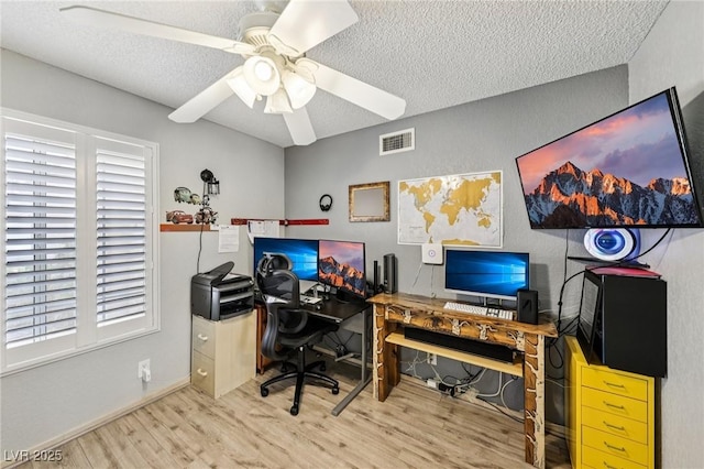 3201 Beacon Shores Cir, Las Vegas, NV 89117 - office featuring a textured ceiling, wood finished floors, a ceiling fan, and baseboards