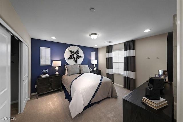 4702 Amazing View St, Las Vegas, NV 89129 - carpeted bedroom with baseboards, a closet, and recessed lighting