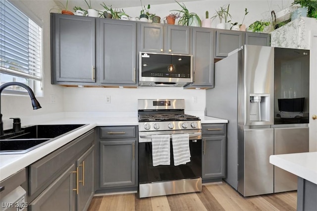 520 Blackbird Knoll Ct, North Las Vegas, NV 89084 - kitchen featuring appliances with stainless steel finishes, a sink, gray cabinets, and light countertops