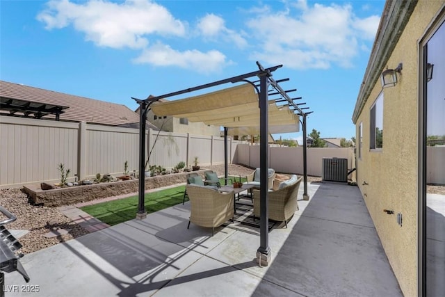 520 Blackbird Knoll Ct, North Las Vegas, NV 89084 - fenced backyard featuring a pergola, cooling unit, outdoor dining space, and a patio