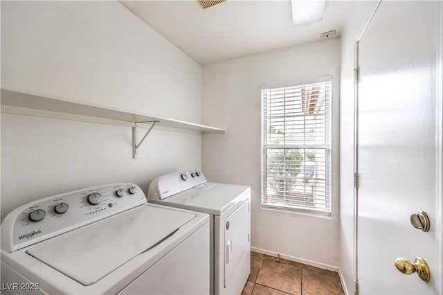 2177 Hidden Ranch Ter, Henderson, NV 89052 - laundry area with independent washer and dryer, baseboards, and light tile patterned floors