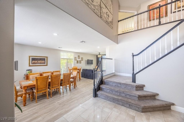 747 Canyon Crest Dr, Las Vegas, NV 89123 - stairway with ceiling fan, baseboards, and recessed lighting