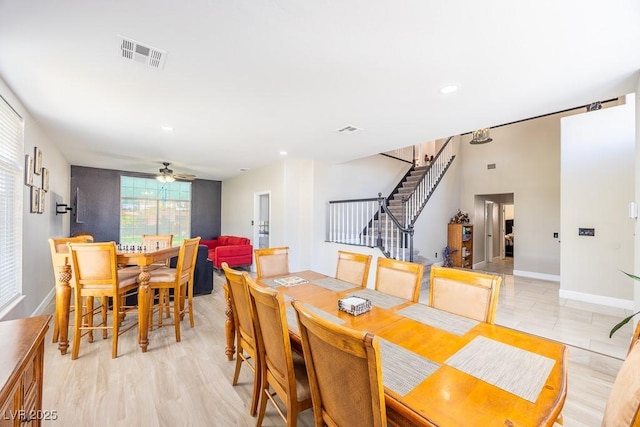 747 Canyon Crest Dr, Las Vegas, NV 89123 - dining space with stairway, baseboards, ceiling fan, and recessed lighting