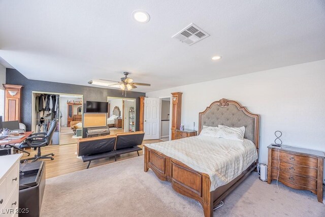 747 Canyon Crest Dr, Las Vegas, NV 89123 - bedroom featuring a closet, ceiling fan, recessed lighting, an office area, and light wood-type flooring