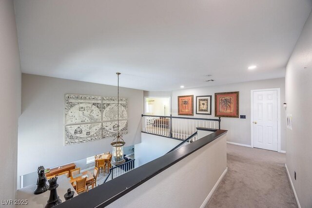 747 Canyon Crest Dr, Las Vegas, NV 89123 - hall featuring an upstairs landing, carpet, recessed lighting, and baseboards