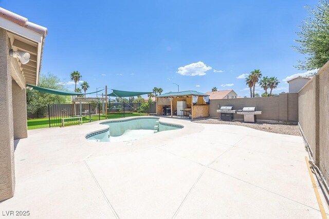 747 Canyon Crest Dr, Las Vegas, NV 89123 - view of pool featuring a patio, a fenced backyard, a grill, and a gazebo