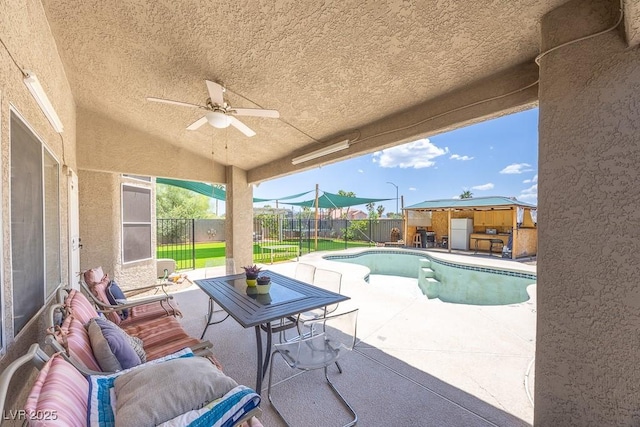 747 Canyon Crest Dr, Las Vegas, NV 89123 - fenced backyard with a patio and ceiling fan