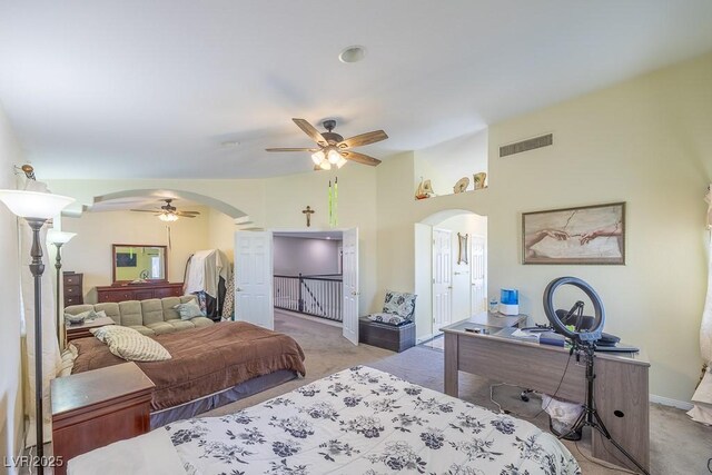 747 Canyon Crest Dr, Las Vegas, NV 89123 - bedroom featuring arched walkways, carpet floors, and baseboards