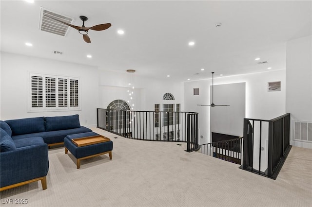 5225 Villa Dante Ave, Las Vegas, NV 89141 - living room with a ceiling fan, carpet, and recessed lighting
