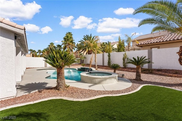 5225 Villa Dante Ave, Las Vegas, NV 89141 - view of swimming pool with a fenced backyard and a pool with connected hot tub