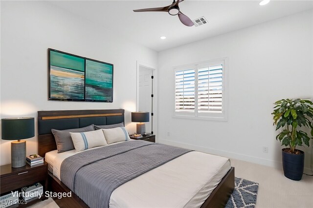 5225 Villa Dante Ave, Las Vegas, NV 89141 - carpeted bedroom with recessed lighting and a ceiling fan