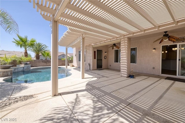2221 River Grove Dr, Henderson, NV 89044 - fenced backyard with ceiling fan, a pergola, and a patio