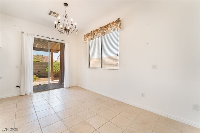 9025 Loggers Mill Ave, Las Vegas, NV 89143 - empty room with a chandelier, light tile patterned flooring, and baseboards