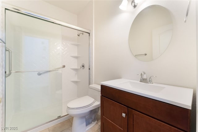 9025 Loggers Mill Ave, Las Vegas, NV 89143 - full bath featuring vanity, a shower stall, toilet, and tile patterned flooring