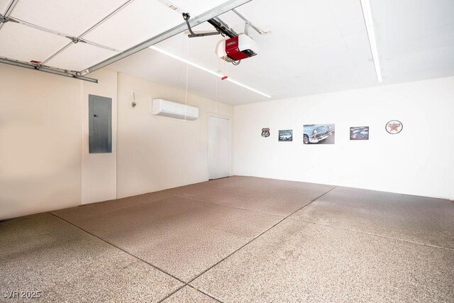 8340 Jeremiahs Lodge Ave, Las Vegas, NV 89131 - garage featuring electric panel, a garage door opener, and a wall mounted air conditioner