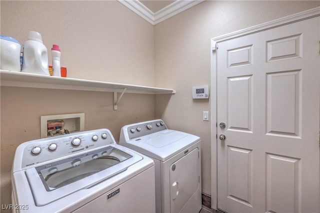 5528 Stone Lagoon St, North Las Vegas, NV 89031 - washroom with washer and dryer and ornamental molding