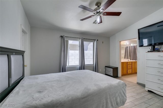 1905 Eskam St, Las Vegas, NV 89156 - bedroom with light wood-style flooring, ensuite bathroom, and ceiling fan