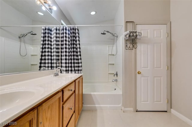 1905 Eskam St, Las Vegas, NV 89156 - full bath with shower / tub combo with curtain, tile patterned flooring, and double vanity