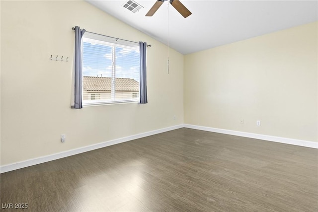 8221 Stoneheather Ct, Las Vegas, NV 89117 - unfurnished room featuring vaulted ceiling, a ceiling fan, dark wood finished floors, and baseboards