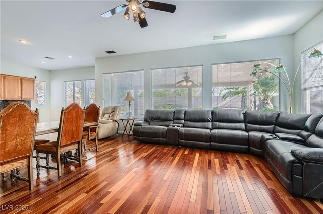 313 Glenridding St, Las Vegas, NV 89183 - living room with ceiling fan, hardwood / wood-style floors, and recessed lighting