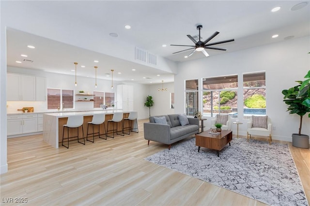 81 Alerion St, Las Vegas, NV 89138 - living area with a ceiling fan, recessed lighting, and light wood-style floors