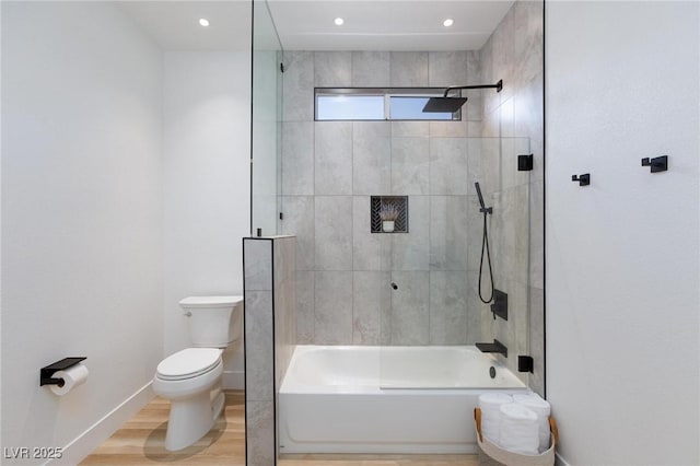 81 Alerion St, Las Vegas, NV 89138 - bathroom featuring toilet, shower / bath combination, wood finished floors, baseboards, and recessed lighting