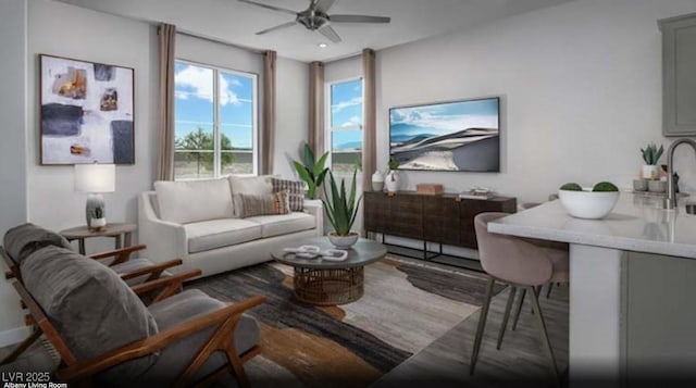 1168 Heliodor Ave Lot 152, Henderson, NV 89011 - living area with a ceiling fan, recessed lighting, and wood finished floors