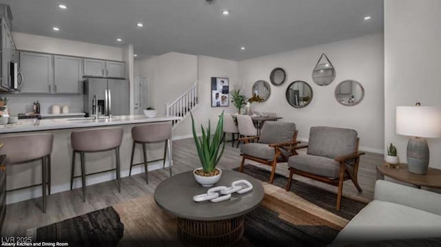 1168 Heliodor Ave Lot 152, Henderson, NV 89011 - living area with light wood-style flooring, stairs, baseboards, and recessed lighting
