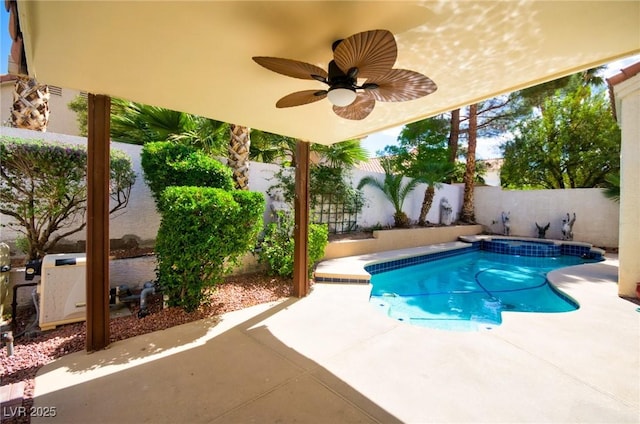 9413 Cedar Heights Ave, Las Vegas, NV 89134 - view of pool with a fenced backyard, ceiling fan, and a patio area