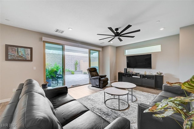 2651 Deep Canyon St, Henderson, NV 89044 - living room with ceiling fan, light wood-style flooring, and recessed lighting