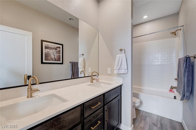 2651 Deep Canyon St, Henderson, NV 89044 - full bath featuring wood finished floors, double vanity, and shower / tub combination
