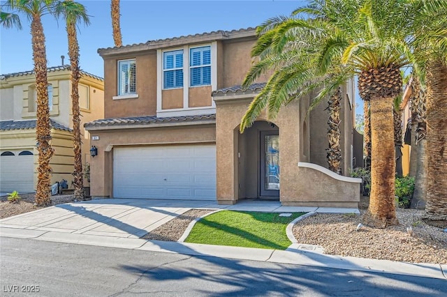 62 Myrtle Springs Ct, Las Vegas, NV 89148 - view of front of property featuring stucco siding, an attached garage, a tiled roof, and concrete driveway