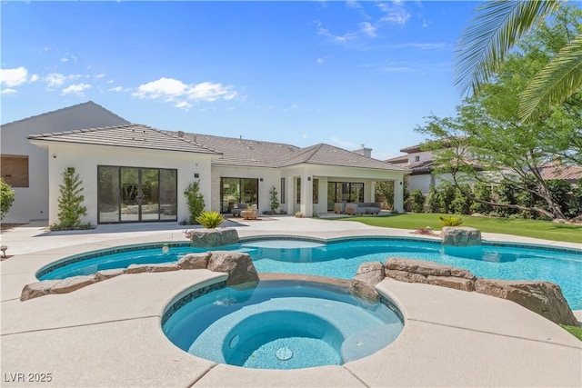 11926 Port Labelle Dr, Las Vegas, NV 89141 - view of swimming pool featuring a patio, a pool with connected hot tub, and an outdoor living space