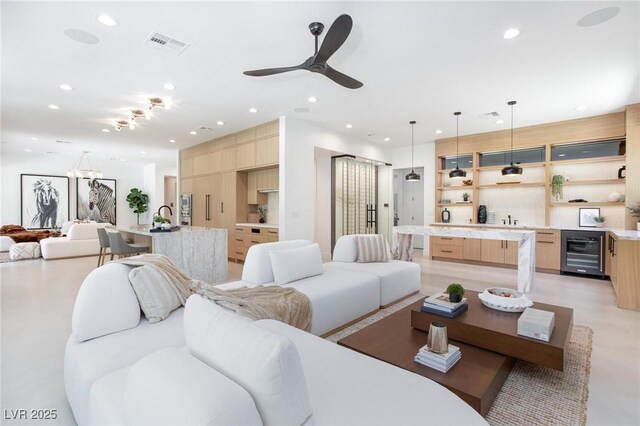 11926 Port Labelle Dr, Las Vegas, NV 89141 - living area with beverage cooler, ceiling fan, and recessed lighting