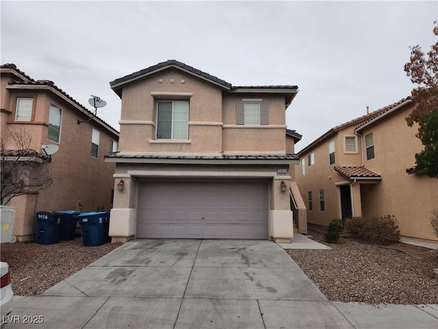 5052 Whistling Acres Ave, Las Vegas, NV 89131 - traditional-style home with stucco siding, driveway, a garage, and a tile roof