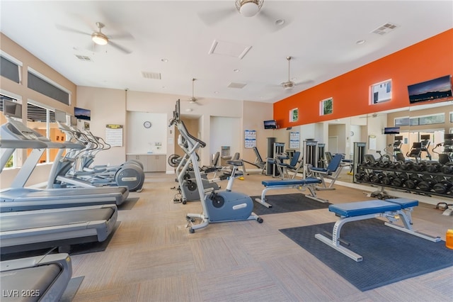 128 Los Cabos Dr Unit 301, Las Vegas, NV 89144 - gym featuring a ceiling fan, healthy amount of natural light, and carpet flooring