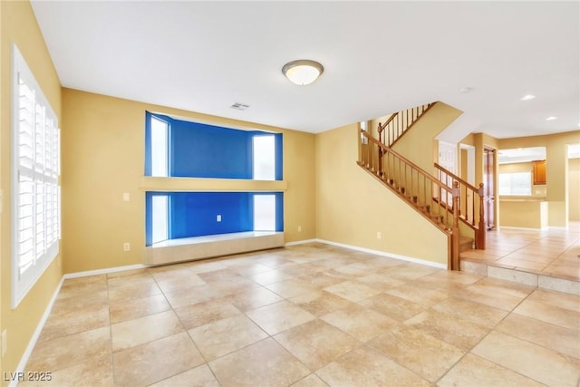 6558 Musette Ave, Las Vegas, NV 89139 - tiled spare room featuring stairway, baseboards, and recessed lighting